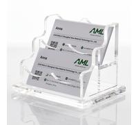 AIMOLLY Acrylic Business Card Holder for Desk, 2 Tier Clear Acrylic Business Name Card Display Stand, Desk Accessory Business Name Card Organizer, 150 Card Capacity, (2-Slot)