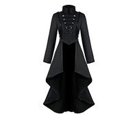 AI'MOURI Renaissance Gothic Tailcoat Halloween Costumes for Women, Medieval Steampunk Corset Victorian Tailcoat Jacket, Black, XL