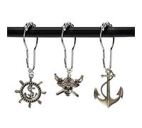 Aimoye Nautical Shower Curtain Hooks Rings - Pirate Skull, Anchor, Rudder Decorative Accessories Set Decorate Bathroom with Tropical Ocean, Beach, Sea, Navy Ship, Cool Creative Nature Scenic Theme