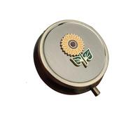Aimoye Sunflower Travel Pill Box Organizer - Cute Daily Medicine Pill Box for Purse, Round Vintage Vitamin Pill Organizer for Pocket,Bronze Metal Pill Case Portable Pill Holder Storage