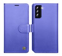 AIMOYU for Samsung Galaxy S21 FE 5G Case, Flip Wallet Leather Phone Cover with [4 Card Slots] [Kickstand] [RFID Blocking] Magnetic Protective Shockproof Cover for Samsung S21 FE Case - Lake Blue