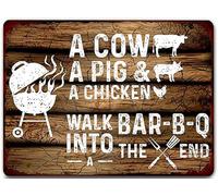 AimQurt A Cow a Pig a Chicken Walk BBQ Into a The End Vintage Tin Sign Metal Wall Art for Farmhouse Home Decor Room Door Accessories Poster Gifts Backyard Barbecue Shop 8""x12"", style-10