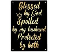 AimQurt Blessed by God Spoiled By My Husband Protected By Both Metal Tin Sign, God Poster for Home Office Garages Cafes Bars Pub Man Cave Wall Decor Plaque Sign 8""x12"", style-1
