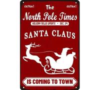 AimQurt Christmas Sleigh Sign Santa Claus Is Coming to Town Vintage Metal Tin Sign for Farmhouse Coffee Funny Wall Decor Accessories Poster Gifts Cafes Bar Club 12""×16""