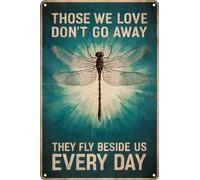 AimQurt Dragonfly Tin Sign Vintage Garden Decor Funny Dragonfly Wall Art Gifts For Women Those We Love Don't Go Away They Fly Beside Us Every Day Sign Hippie Home Living Room 12""x16"", style-3
