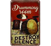 AimQurt drumming room i destroy silence Vintage Metal Tin Sign,Drum set poster Home Gate Bars Restaurants Cafes Office Store Pubs Club Plaque Tin Sign,Wall Art Sign Wall Decor Gift 8""×12"", style-9