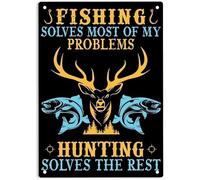 AimQurt Fishing Solves Most of My Problem Hunting Solves The Rest Metal Tin Signs, Deer Head Poster for Home Office Garages Bedroom Cafes Bars Pub Man Cave Wall Decor Plaque Sign 5.5""x8"", style-6