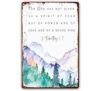 AimQurt For God Has Not Given Us The Spirit of Fear Metal Tin Sign Watercolor Bible Verse Wall Art Scripture Prints Wall Poster Decorations for Home Office Metal Plaque Poster 8""x12"", style-7