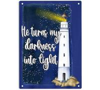 AimQurt He Turns My Darkness into Light Metal Tin Sign, Lighthouse Scripture Poster for Home Office Garages Bedroom Cafes Bars Pub Man Cave Wall Decor Plaque Sign 8""x12"", style-2