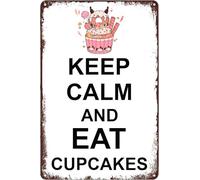AimQurt Keep Calm And Eat Cupcakes Vintage Tin Sign, Cream Food Delicious Dessert Funny Retro Signs for Cafes Bars Pubs Shop Wall Decorative Accessories Poster Gifts 8""x12"", style-3