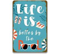 AimQurt Life Is Better by the Pool Metal Tin Sign Backyard Patio Decor Swimming Pool Sign Outdoor Novelty Pool Summer Beach Decor Accessories Poster Gifts 5.5""×8""