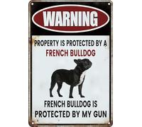 AimQurt No Trespassing Sign Funny Dog Warning Metal Tin Signs Property is Protected By a French Bulldog is Protected By My Gun for Home Yard Door Indoor Outdoor Wall Decor 8""x12"", style-2