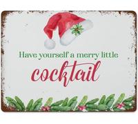 AimQurt Retro Tin Wall Art Sign, 12x16 Inch, Christmas Cocktail Bar Decor