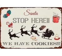 AimQurt Santa Stop Here We Have Cookies Tin Metal Sign Santa Wall Decor Gingerbread Cookies Sign for Bakery Shop Man Cave Kitchen Accessories Poster Gifts 5.5""×8"", style-7