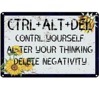 AimQurt Sunflower Inspirational Art Vintage Tin Sign CTRL+ALT+DEL Motivational Wall Decor Rustic Tin Signs for Bathroom Home Porch Garden Yard Backyard Gifts 12""x16""