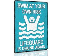 AimQurt Swim at Your Own Risk Lifeguard is Drunk Again Tin Sign Metal Wall Art Iron Painting for Indoor Outdoor Home Decor Room Door Accessories Poster Gifts Cafes Bar Club 12""X16"", style-1