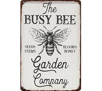 AimQurt The Busy Bee Garden Blooms Honey Tin Sign Metal Wall Art Iron Painting for Outdoor Home Decor Room Door Accessories Poster Gifts Cafes Bar Club Office Store Yard 8"X12"