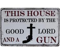 AimQurt This House is Protected by The Good Lord and a Gun Metal Tin Sign, Vintage Art Plaque Home Wall Decor Accessories Poster Gifts Cafes Bar Club 8""x12"", style-9