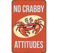 AimQurt Tin Metal Crab Decor Sign 5.5x8 Inch No Crabby Attitudes