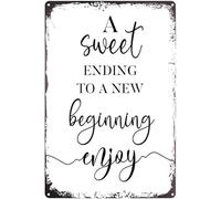 AimQurt Vintage Wall Art Decorative Signs for Home A Sweet Ending to A New Beginning Metal Tin Sign, Wedding Sign, Wedding Favor Sign, Dessert Bar Sign, Wedding Decor 12""x16""