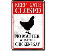 AimQurt Warning Cow Outdoor Keep The Gate Closed No Matter What The Chickens Says Tin Sign Funny Caution Sign Farmhouse Barn Metal for Fence Wall House Gate Plaque Retro Vintage Signs 12""x16""