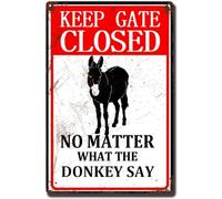 AimQurt Warning Cow Outdoor Keep The Gate Closed No Matter What The Donkeys Says Tin Sign Funny Caution Sign Farmhouse Barn Metal for Fence Wall House Gate Plaque Vintage Signs 12""x16""