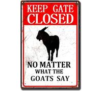 AimQurt Warning Cow Outdoor Keep The Gate Closed No Matter What The Goats Says Tin Sign Funny Caution Sign Farmhouse Barn Metal for Fence Wall House Gate Plaque Vintage Signs 12""x16""