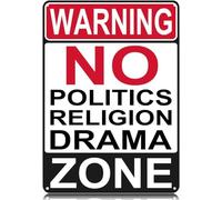 AimQurt Warning No Politics Religion Drama Metal Signs Funny Vintage Tin Sign Wall Art Decor Iron Poster for Home Farmhouse Bar Cafe Pub Garage Man Cave Gifts 12""x16"", style-2
