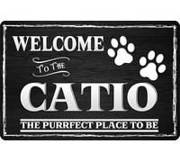 AimQurt Welcome To The Catio Metal Tin Vintage Look Wall Cat Art Sign for Family Cafe Bar Farmhouse Garden Garage Inspirational Quotes Wall Decor 8""x12"", style-1