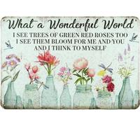 AimQurt What A Wonderful World Flowers Funny Metal Tin Sign Wall Decor, I See Trees of Green Red Rose too Retro Signs, Vase Flowers Poster Plaque Entryway Decor Gallery Wall Signs 12""x16"", style-2