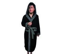 AIMS Men’s Hooded Style Designer Dressing Gown Bathrobe, Housecoat Loungewear Super Soft Luxury Microfiber Terry Cotton, Warm, Cosy Fleece Nightwear Robe, Spa Hotel Sleepwear (Black, S/M)