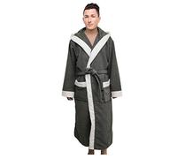 AIMS Men’s Hooded Style Dressing Gown Bathrobe, Housecoat Loungewear Super Soft Luxury Microfiber Terry Cotton, Warm, Cosy Fleece Nightwear Robe, Spa Hotel Sleepwear (L/XL, Grey)