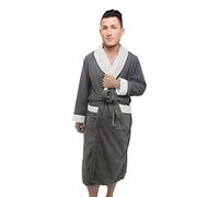AIMS Men’s Shawl Collar Style Dressing Gown Bathrobe, Housecoat Loungewear Super Soft Luxury Microfiber Terry Cotton, Warm, Cosy Fleece Nightwear Robe, Spa Hotel Sleepwear (Grey, L/XL)