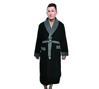 AIMS Men’s Shawl Collar Style Dressing Gown Bathrobe, Housecoat Loungewear Super Soft Luxury Microfiber Terry Cotton, Warm, Cosy Fleece Nightwear Robe, Spa Hotel Sleepwear (Black, L/XL)