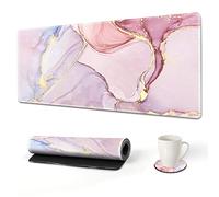 AIMSA Extended Gaming Mouse Pad, XL Large Keyboard Mouse Mat Desk Pad with Stitched Edges, Durable Non-Slip Base Mousepad for Home Office Work, 35x15.7inch, Pink Purple Marble