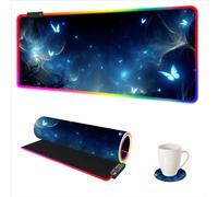 AIMSA RGB Gaming Mouse Pad XXL Large, Extended Glowing Led Light Up Cool Mouse pad Desk Pad Non-Slip Rubber Cute Mousepad Mat 35.4x15.8 Inch, Mysterious Glowing Butterfly