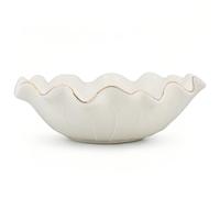 Aimtobest 10" Large White Ceramic Decorative Bowl - Ruffle Scalloped Design with Elegant Gold Trim, Modern Kitchen Counter Fruit Bowl & Entryway Table Decor, Perfect Housewarming Gift for Home