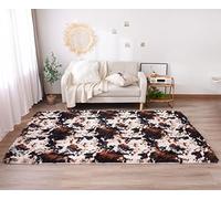 Aimuan Cow Print Area Rug Cute Fluffy Faux Cowhide Rug Super Soft Shaggy Carpets Tie-Dye Rugs for Living Room Bedroom Girls Kids Room Nursery Home Decor Non-Slip Mat (Coffee-Black, 4x6)