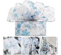 AIMUDI Blue and Silver Ribbon for Christmas Tree 2.5" Organza Snowflake Wired Ribbon for Gift Wrapping Wreaths Garlands Holiday Crafts Tree Topper Bows Home Decor - 50 Yards
