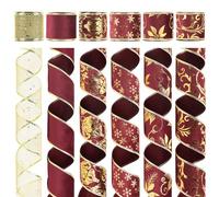 AIMUDI Burgundy Velvet Ribbon Wired 2.5" Burgundy and Gold for Christmas Tree, Wreaths, Gift Wrapping, Crafts, Topper Bow - 6 Rolls 36 Yards