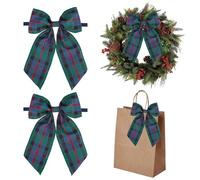 AIMUDI Christmas Bows for Gift Wrapping 6×9'' Green and Navy Blue Plaid Bows for Christmas Tree Wreath Bows with Wire Edge Premade Bows for Craft Present Indoor Holiday Christmas Decorations, 10 PCs