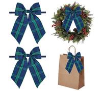 AIMUDI Christmas Bows for Gift Wrapping 6×9'' Navy Blue Green Plaid Bows for Christmas Tree Wreath Bows with Wire Edge Premade Bows for Craft Present Fireplace Holiday Christmas Decorations, 10 PCs