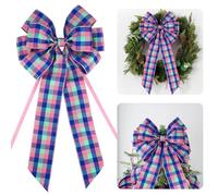 AIMUDI Christmas Tree Bows 10×20'' Pink and Purple Plaid Bows for Gift Wrapping Wreath Bows with Wire Edge Premade Gift Bows for Craft Present Fireplace Door Holiday Christmas Decorations, 2 PCs