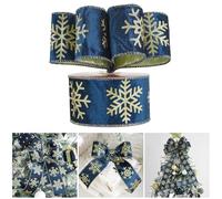 AIMUDI Navy Blue and Gold Christmas Velvet Ribbon Wired 2.5 Inch Glitter Snowflake Wired Ribbon for Wreaths, Christmas Tree, Gift Wrapping, Garland, Holiday Crafts, Topper Bows, 10 Yards