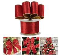 AIMUDI Red Velvet Ribbon Wired 2.5 Inch Wired Ribbon for Wreaths, Christmas Tree, Gift Wrapping, Garland, Holiday Crafts, Topper Bows - 10 Yards, Red/Gold