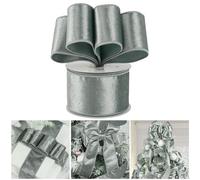 AIMUDI Silver Velvet Wired Ribbon 2.5 Inch Silver Christmas Ribbon Wired Gray Ribbon for Christmas Tree, Wreaths, Swags, Gift Wrapping, Garland, Holiday Crafts, Topper Bows - 10 Yards