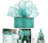 AIMUDI Turquoise Snowflake Wired Ribbon - 2.5" Teal Organza Wired Ribbon for Tree Topper Bows Wreaths Christmas Tree Decorations - 50 Yards