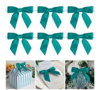 AIMUDI Twist Tie Bows for Treat Bags 3.5" Teal Green Satin Ribbon Bows for Crafts Premade Bows with Twist Ties for Christmas Cake Pop Candy Apple Small Bows for Gift Wrapping Wedding Decor, 50 PCs