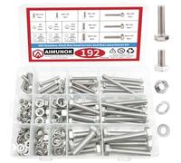 AIMUNOK 192-Piece M6 M8 M10 Heavy Duty Hex Bolts and Nuts Assortment, 304 Stainless Steel Screw Set Include Flat & Lock Washers for Home Fixation/Repairs, 8 Most Common Sizes