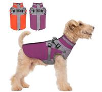 Aimydog Cozy Dog Jacket, Padded Fleece Dog Vest with Built-in Harness, 100% Waterproof Reflective Snow Pet Coat Clothes with Zipper, Purple, L